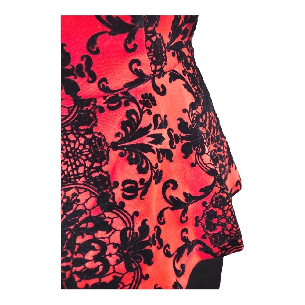 Red black floral embroidered lace back peplum fitted dress size small brand new - Picture 12 of 16